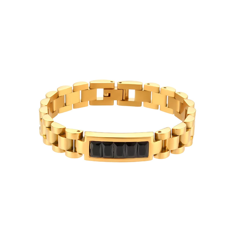 Pulseira Corrente com Zircônia Preta Banhada em Ouro 18k