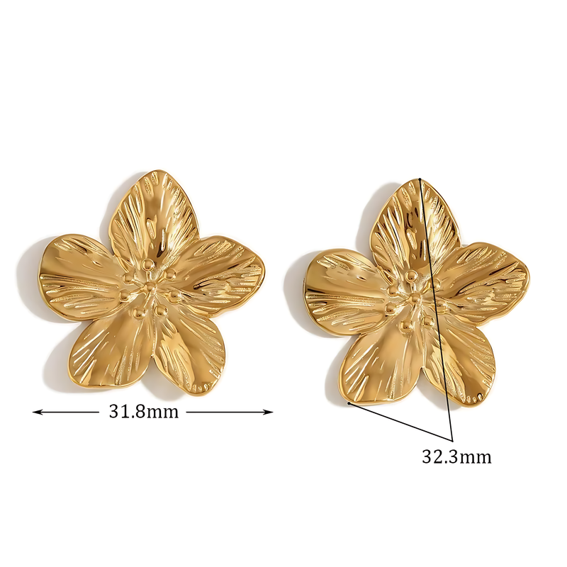 Brinco Flor de Cinco Pétalas Banhado em Ouro 18k